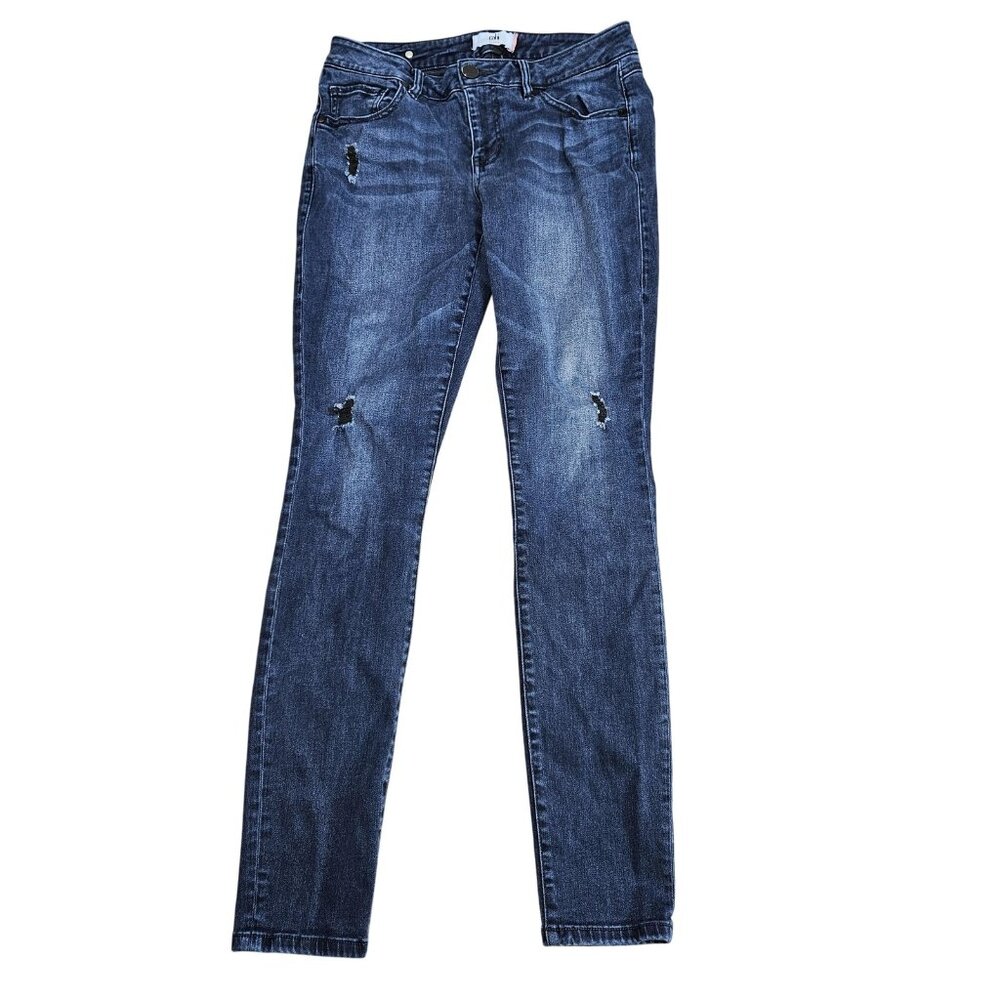 CAbi Skinny Jeans Womens 6 Blue Med Wash Distressed Slim Stretch Denim‎